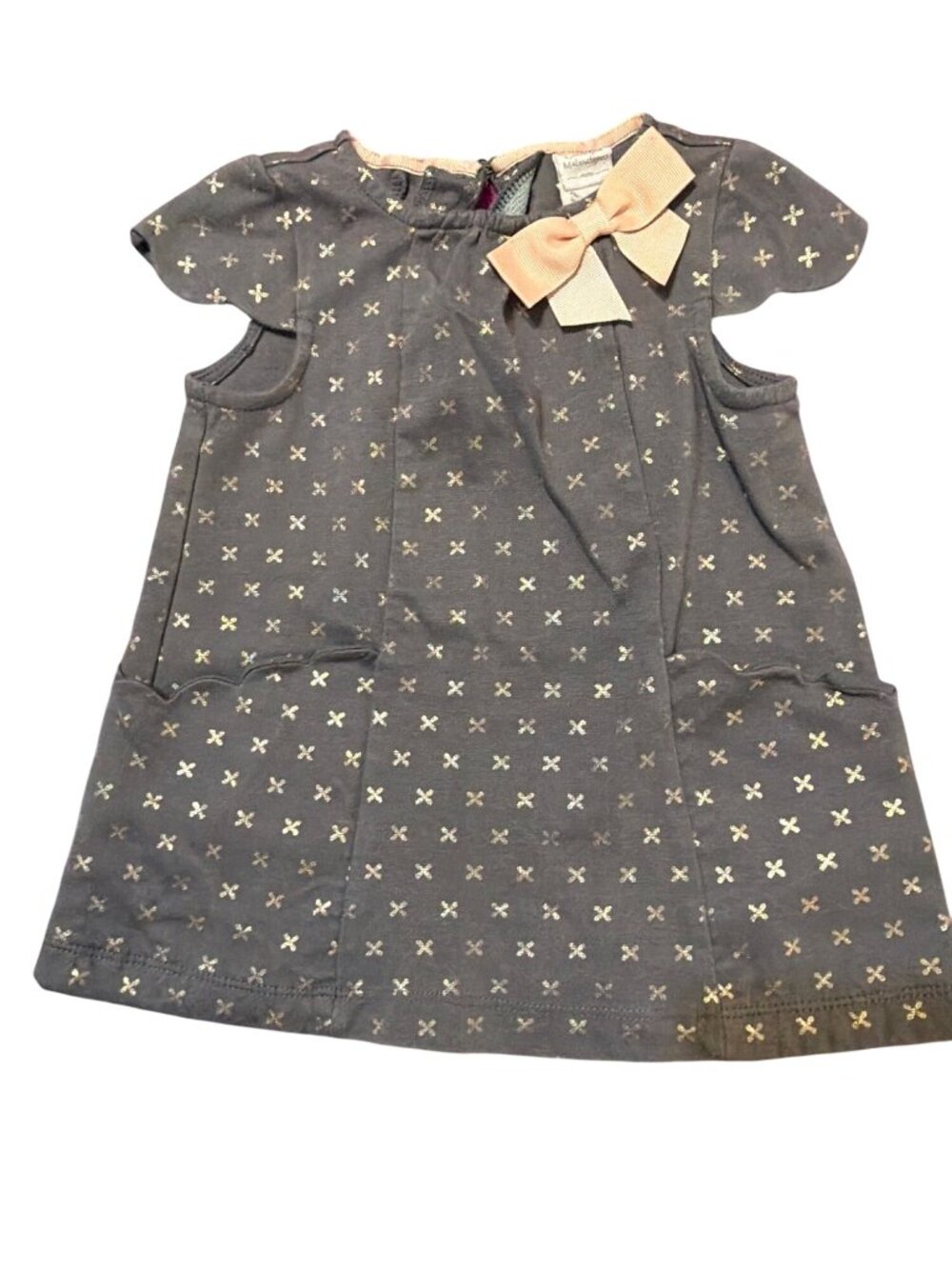 Catherine Malandrino Mini Infant Toddler Dress Gray Gold Metallic Bow Sz 24M